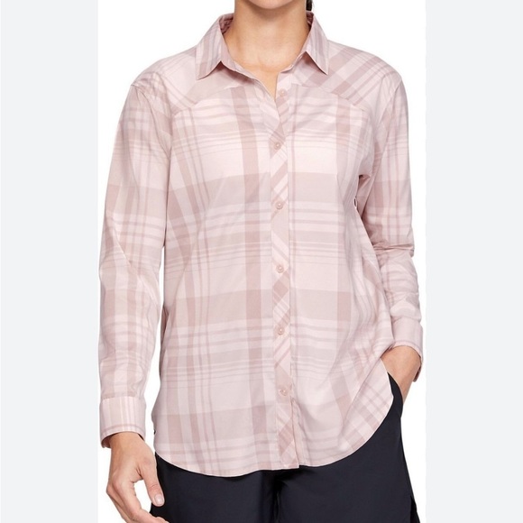 UNDER ARMOUR /WOMENS HIGH TIDE PLAID LONG-SLEEVE T-SHIRT/LOOOSE HEATGEAR/ size S - Picture 1 of 10